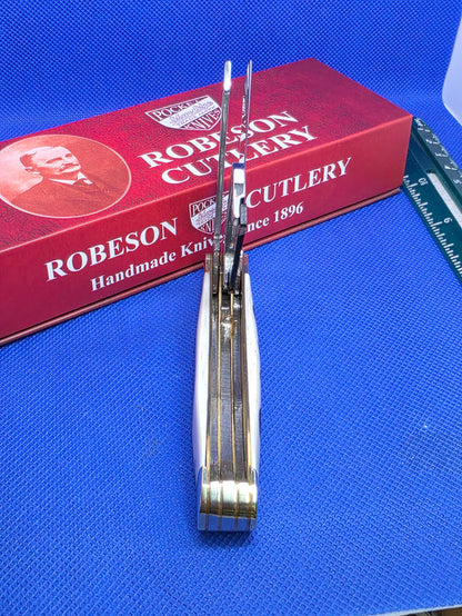 Robeson Shur-Edge Gamecock Knife - Fightin' Chicken Knife - Smooth White Bone with Etch ROB632730E