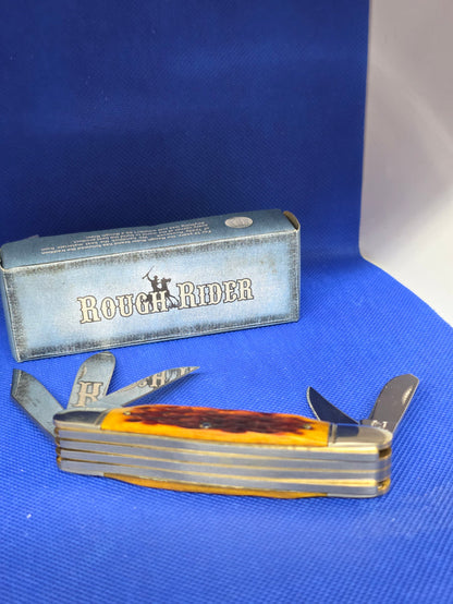 Rough Rider RR739 Amber Bone Stockman 6 Blade 47 Pattern NIB Propeller Shield