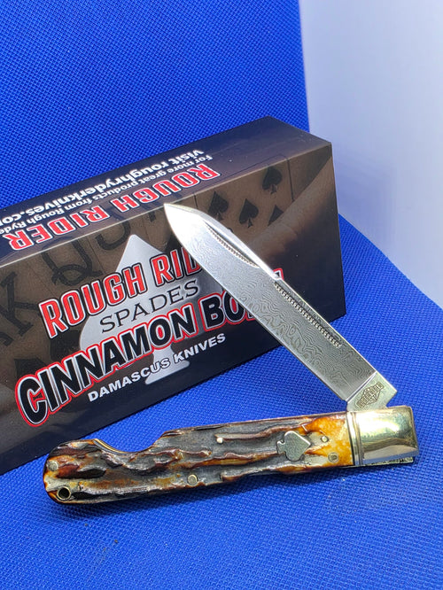 Rough Ryder - Cinnamon Bone - Damascus Lockback Folding Knife - RR2524