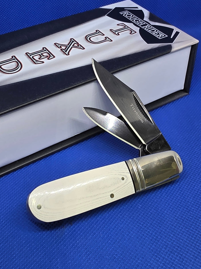 Rough Ryder - Tuxedo Barlow - White Micarta with Black Liners - RR2669