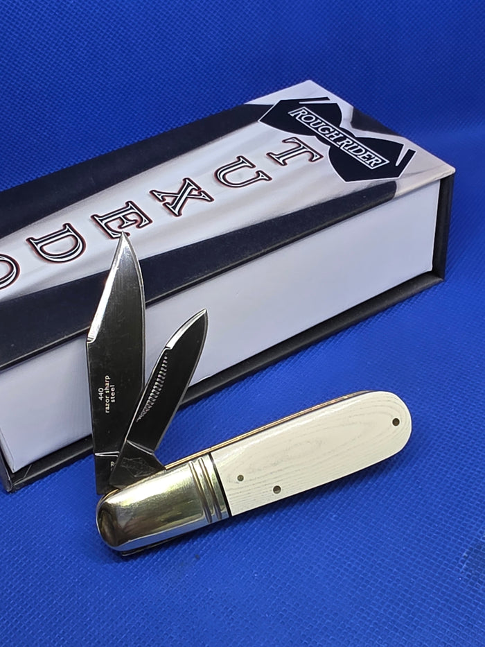 Rough Ryder - Tuxedo Barlow - White Micarta with Black Liners - RR2669