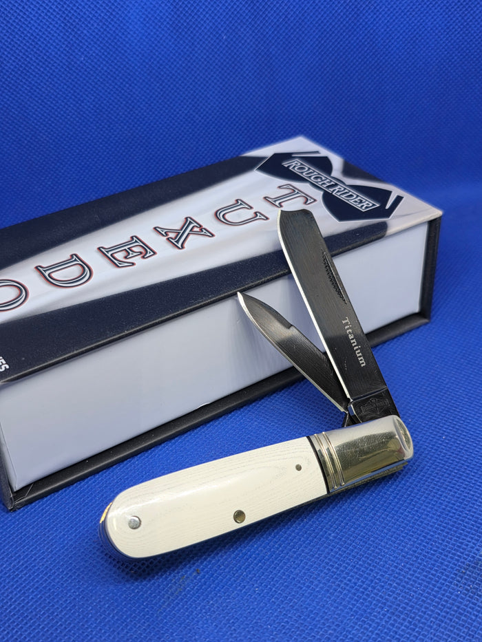 Rough Ryder - Tuxedo One Arm Razor - White Micarta with Black Liners - RR2666