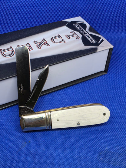 Rough Ryder - Tuxedo One Arm Razor - White Micarta with Black Liners - RR2666