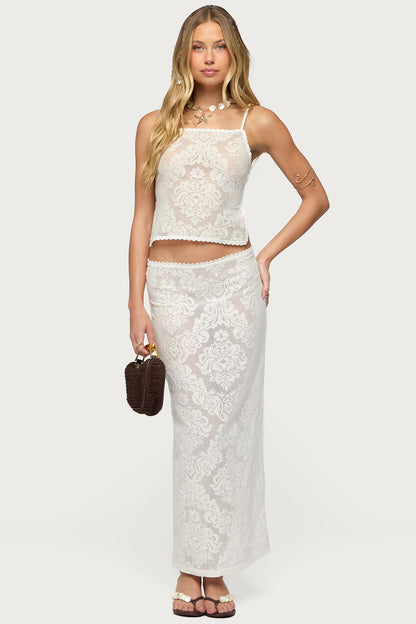 Violette Sheer Lace Tie Back Top