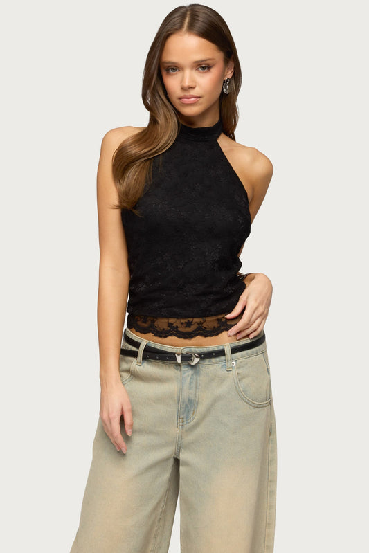 Perrie Lace High Neck Halter Top
