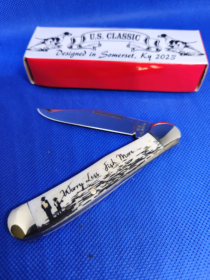 US Classic Copperhead Smooth Natural Bone Single Blade Fish Knife Worry Less, Fish More  70-1-WBN